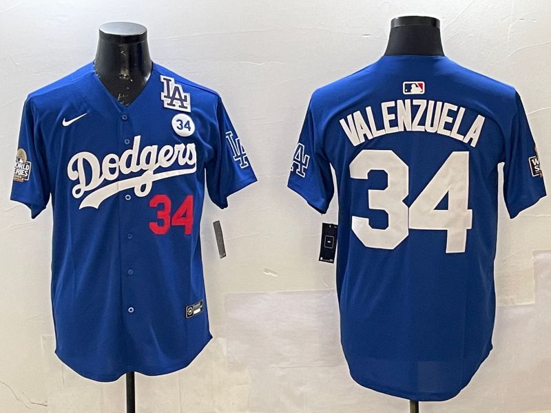 Men Los Angeles Dodgers 34 Valenzuela Blue Fashion 2025 Nike MLB Jersey style 2